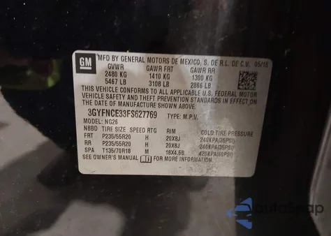 2015 Cadillac Srx Performance Collection from USA, damaged, VIN 3GYFNCE33FS627769